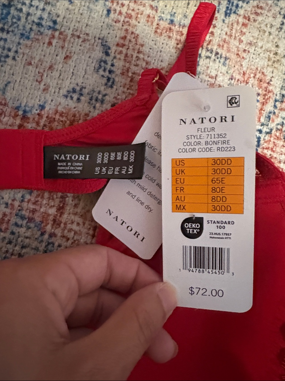 Natori Fleur Lightly Lined Underwire Bra in Bonfire Red SZ 30DD NWT - Picture 5 of 5